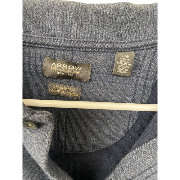 Arrow Classic-Fit Long Sleeve Polo Shirt Size L/G Navy Blue - Picture 3 of 4